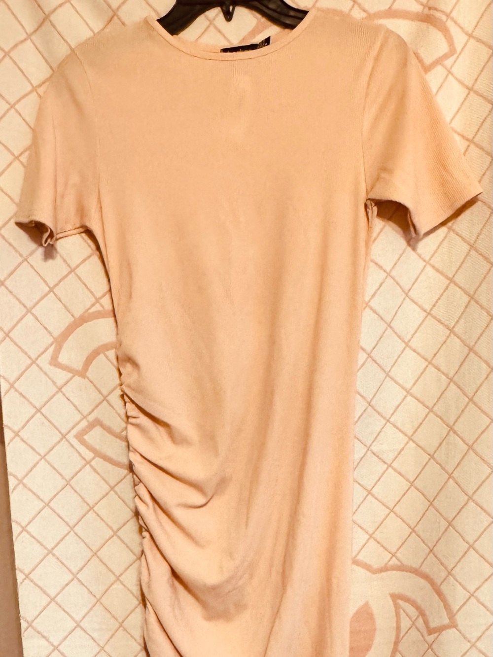 Boohoo Beige Short Sleeve Ruched Side Tunic